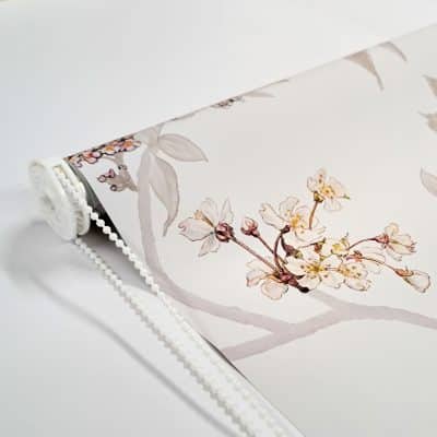 close-up of the jasmine flower fairy roller blind showing the blind mechanism with white chain