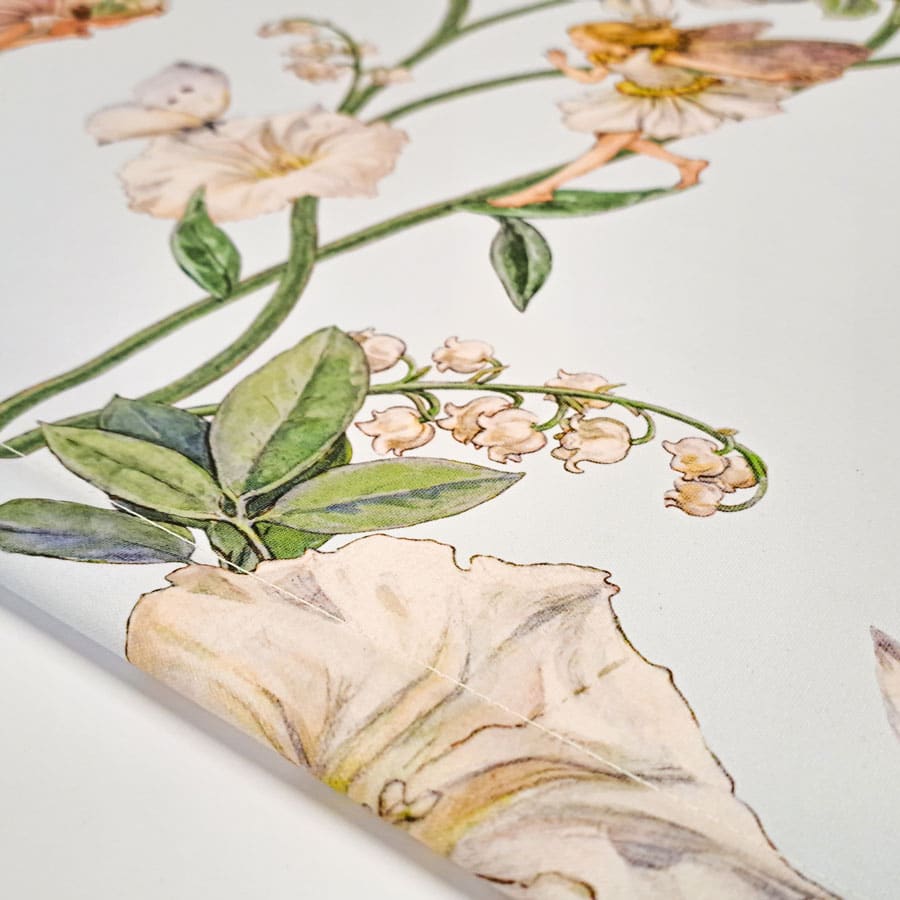 The Narcissus Flower Fairy roller blind close-up blind pattern with stitched bottom bar