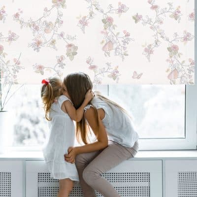 The Daydream Flower Fairy roller blind |with mum and child in front of window