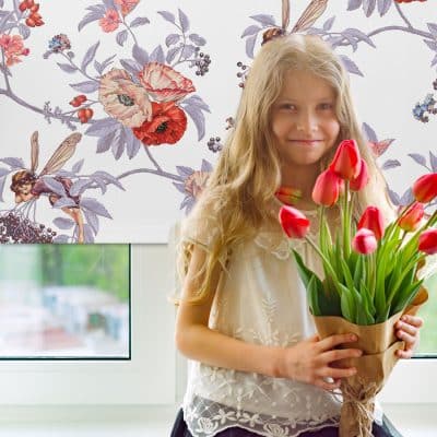 The Elderberry Flower Fairy roller blind with girl holding flowers
