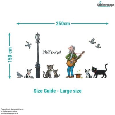 Tabby McTat Wall Stickers showing sizing of the large size
