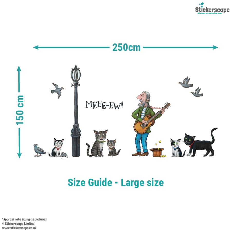 Tabby McTat Wall Stickers showing sizing of the large size