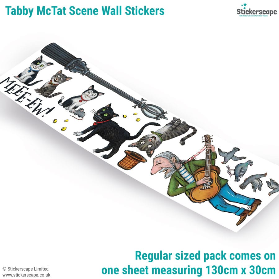 Tabby McTat Wall Stickers showing sheet layout of the regular size pack