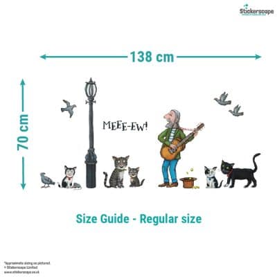 Tabby McTat Wall Stickers showing sizing of the regular size