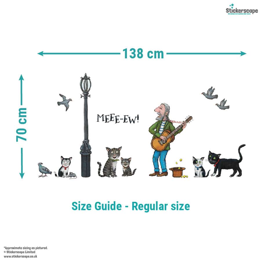 Tabby McTat Wall Stickers showing sizing of the regular size