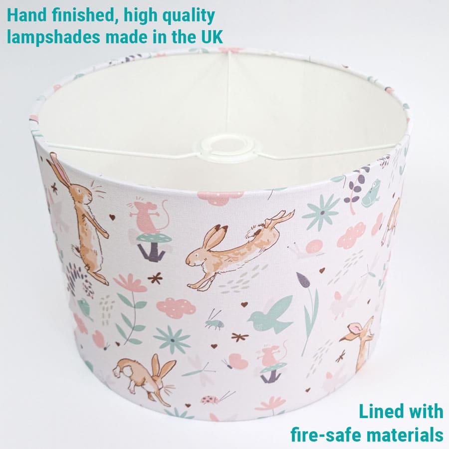 Guess How Much I Love you lampshade showing the hand finished high quality finish and it's fire safe property