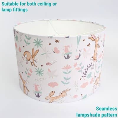 Guess How Much I Love you lampshade showing seamless pattern and suitability for both ceiling or lamp light fittings