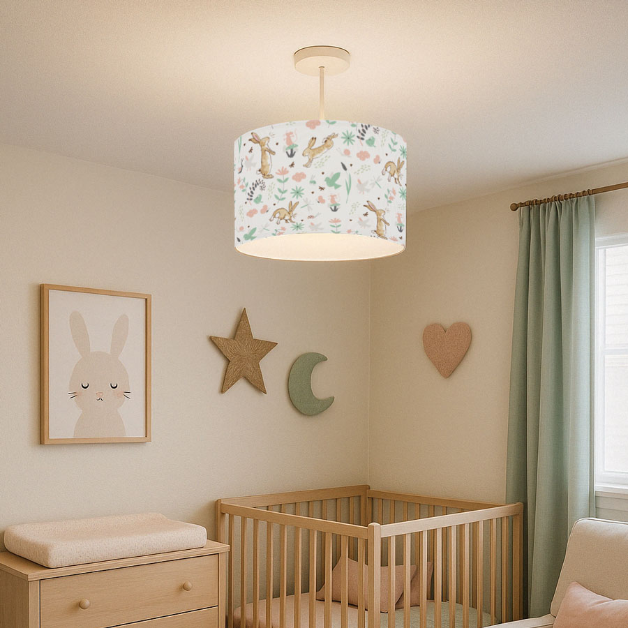 Guess How Much I Love you themed lampshade in a gender neutral nursery