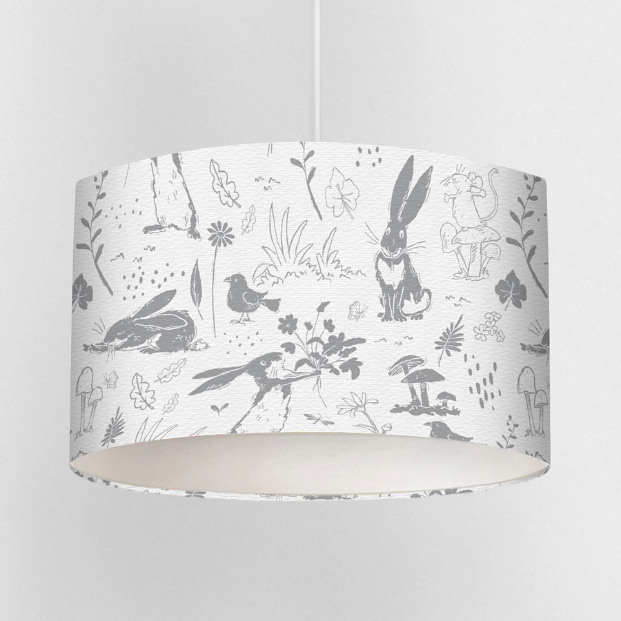 grey sketch hares lampshade on a white background from guess how much I love you lampshade collection