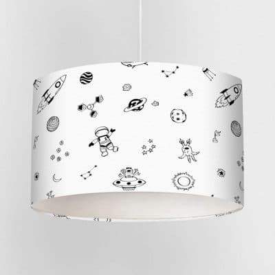 Monochrome Space Lampshade on a white background with ceiling pendant