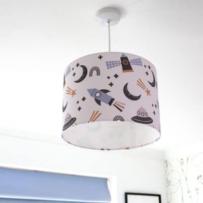 Scandi Space Lampshade in a child's bedroom on a ceiling pendant