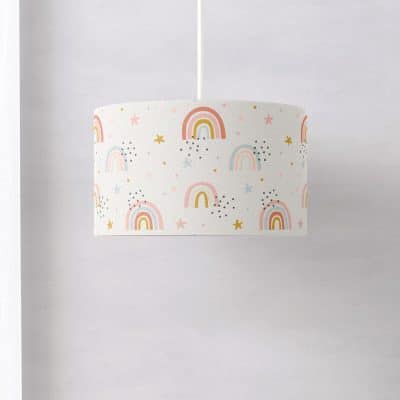 grey rainbows lampshade on a white ground shown on a ceiling light fitting