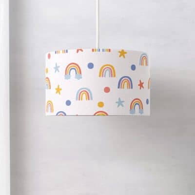 Bright Stars and Rainbows Lampshade on a ceiling light pendant