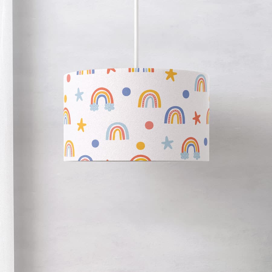 Bright Stars and Rainbows Lampshade on a ceiling light pendant