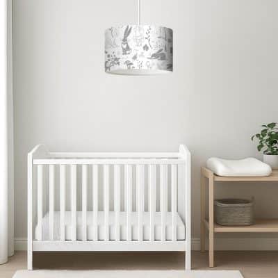 grey sketch hares lampshade guess how much I love you themed lampshade in a soft grey nursery