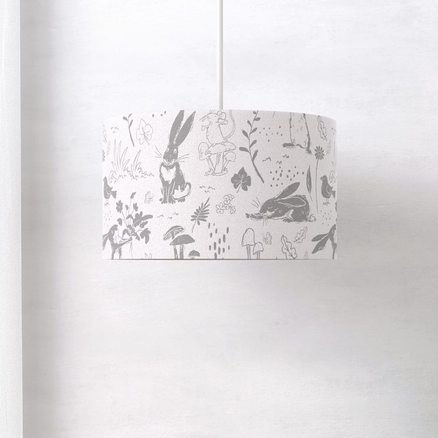 grey sketch hares lampshade on a white background from guess how much I love you lampshade collection