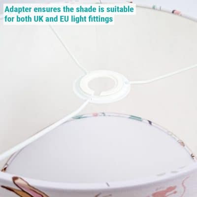 lampshade adapter showing compatibility with UK and EU light fittings