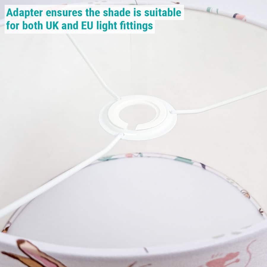 lampshade adapter showing compatibility with UK and EU light fittings
