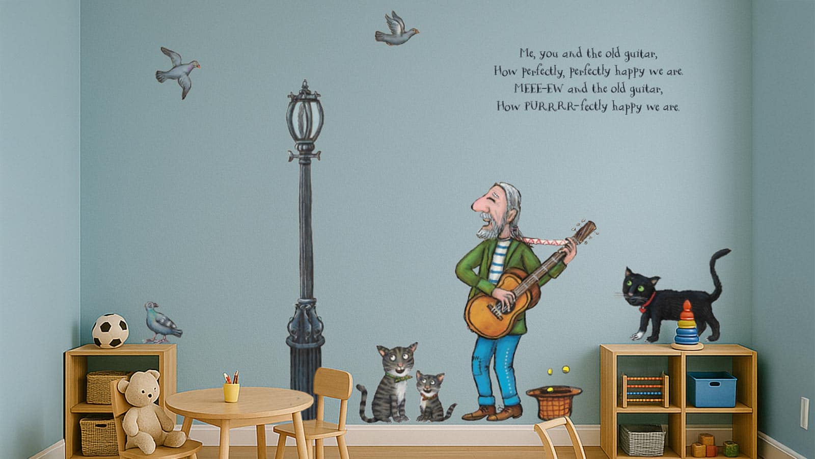 banner image of Tabby McTat wall stickers decorating a child's bedroom playroom