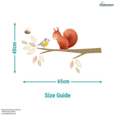 Size guide for woodland branch window sticker showing the main branch section measuring approx. 65cm x 40cm.