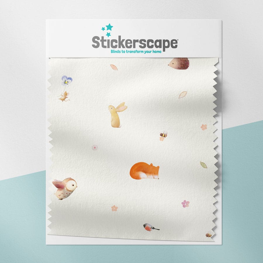 close-up of ginger betty woodland animals pattern swatch