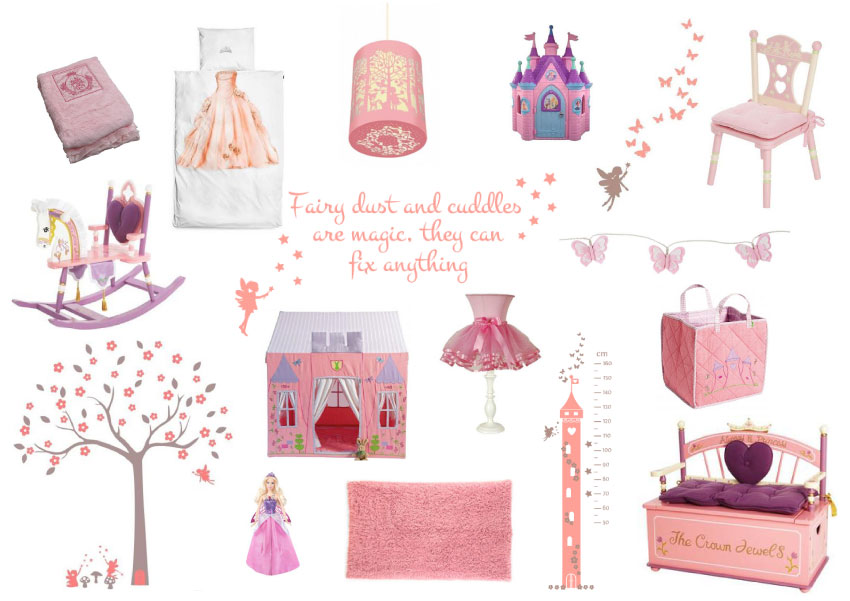 A fairy princess theme - moodboard to create a fairy princess theme room