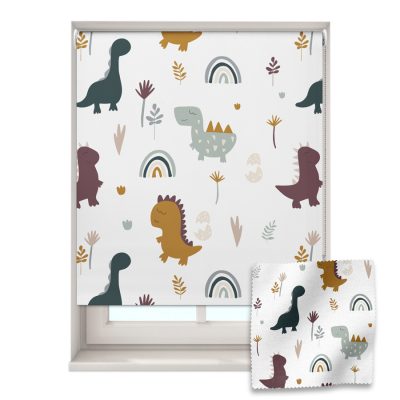 White Scandi Dino Design roller blind includes a dinosaur themed roller blind perfect for decorating a children's room