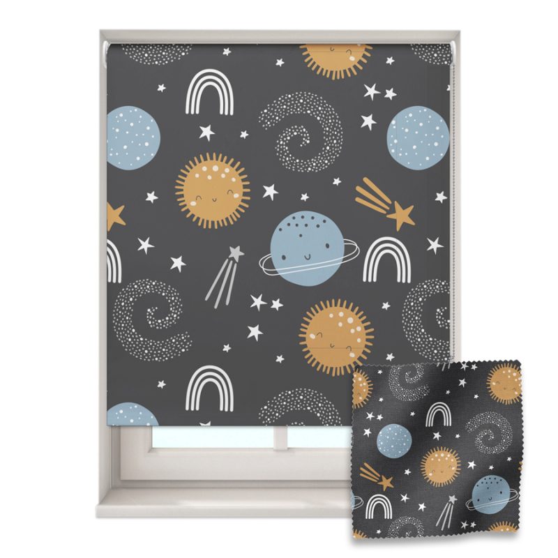 Blue and Gold Space roller blind includes a space themed roller blind perfect for decorating a children's room