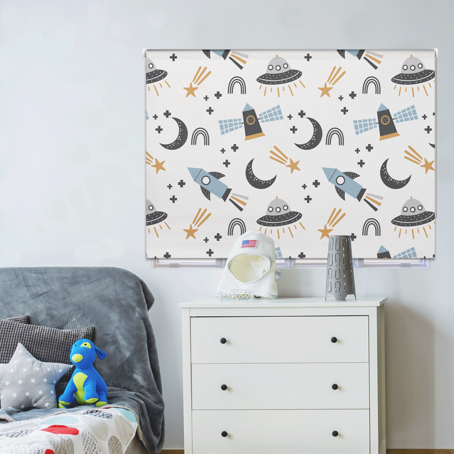 Scandi Space roller blind includes a space themed roller blind perfect for decorating a children's room