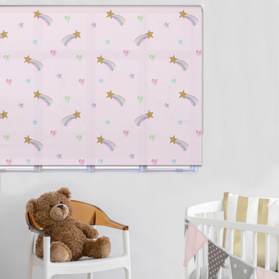 Pink Shooting Stars roller blind includes a space themed roller blind perfect for decorating a children's room