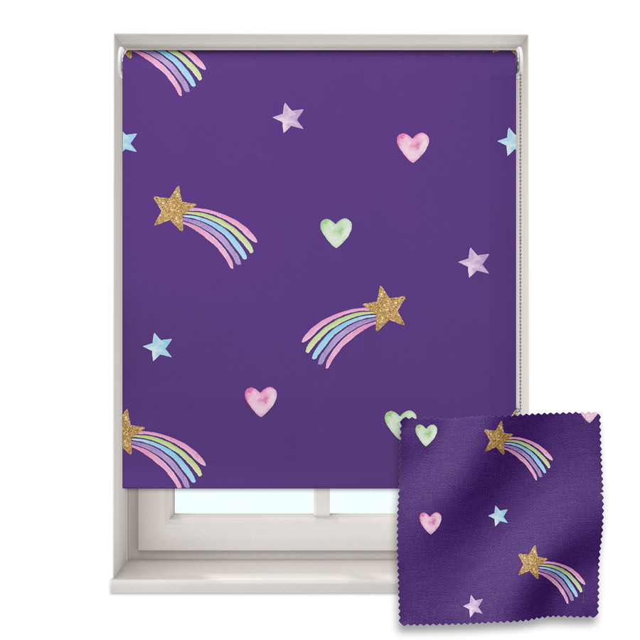 Purple Shooting Stars roller blind includes a space themed roller blind perfect for decorating a children's room
