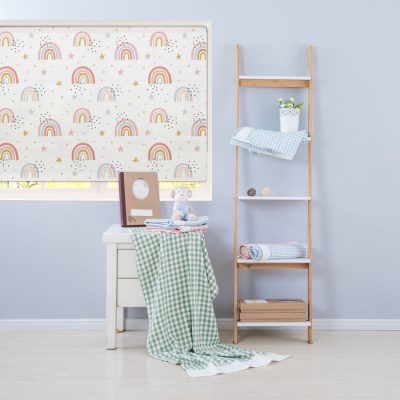 White rainbows & stars roller blind includes a rainbow themed roller blind perfect for decorating a children's room