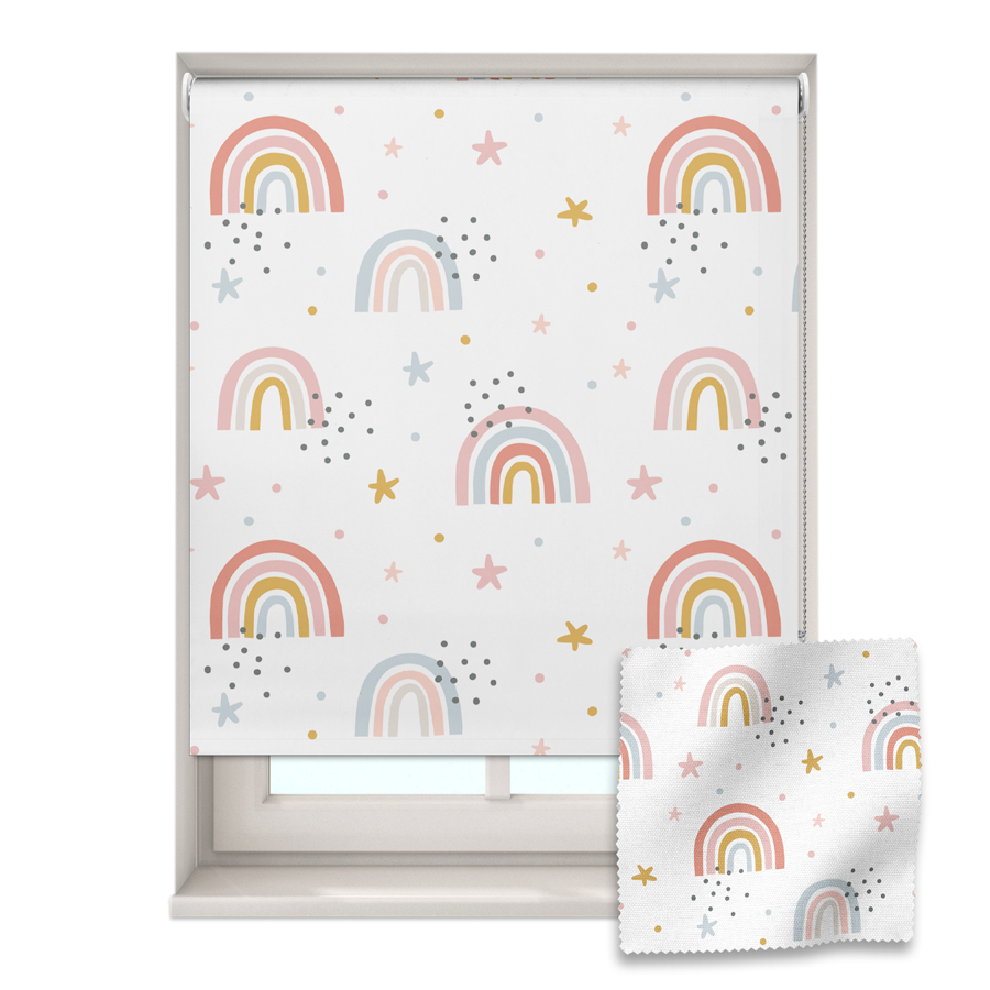 White rainbows & stars roller blind includes a rainbow themed roller blind perfect for decorating a children's room