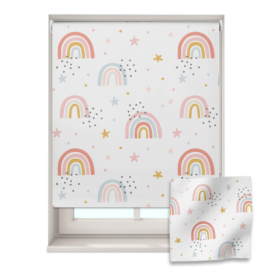 Grey rainbows & stars roller blind includes a rainbow themed roller blind perfect for decorating a children's room