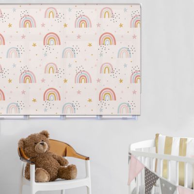 Pink rainbows & stars roller blind includes a rainbow themed roller blind perfect for decorating a children's room