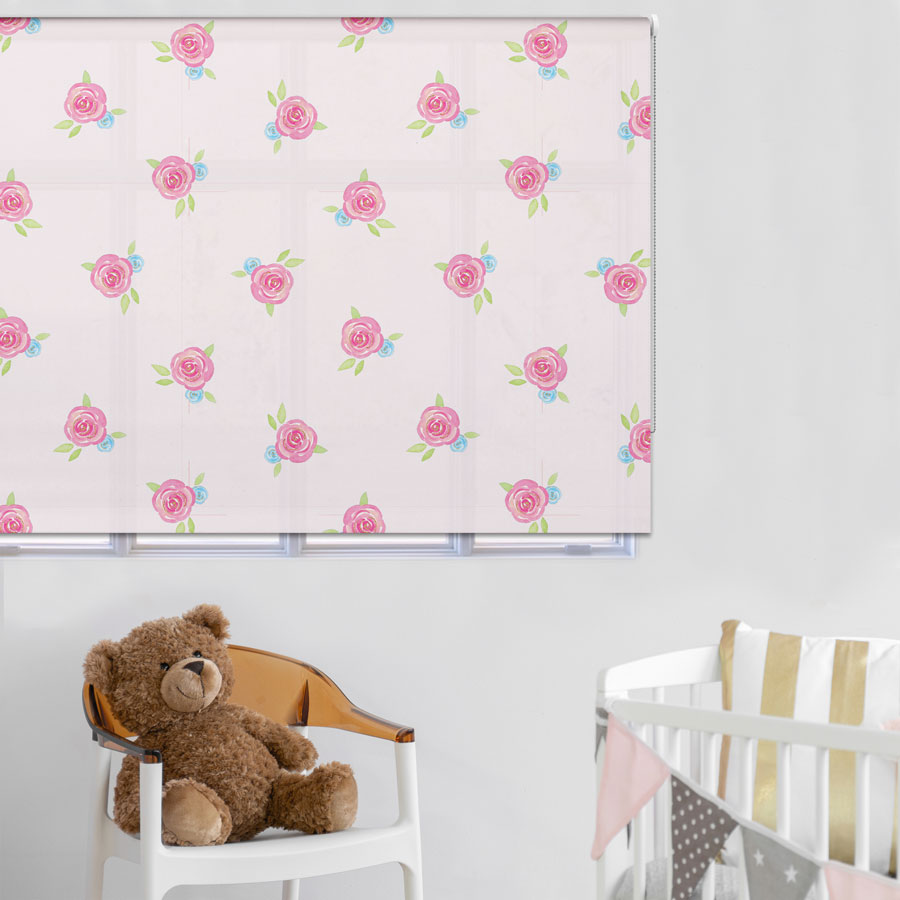 Roses on Pink roller blind includes a floral themed roller blind perfect for decorating a children's room