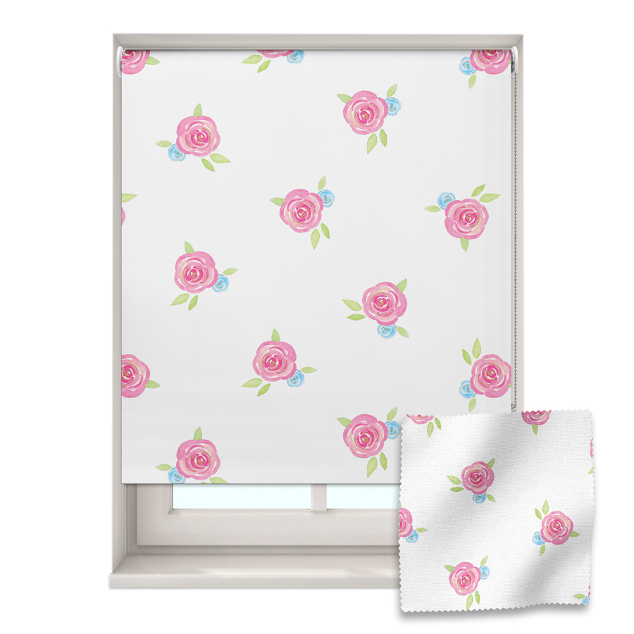 Roses on White roller blind includes a floral themed roller blind perfect for decorating a children's room