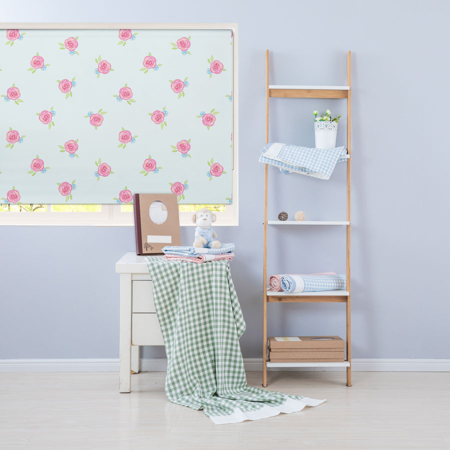 Roses on Blue roller blind includes a floral themed roller blind perfect for decorating a children's room