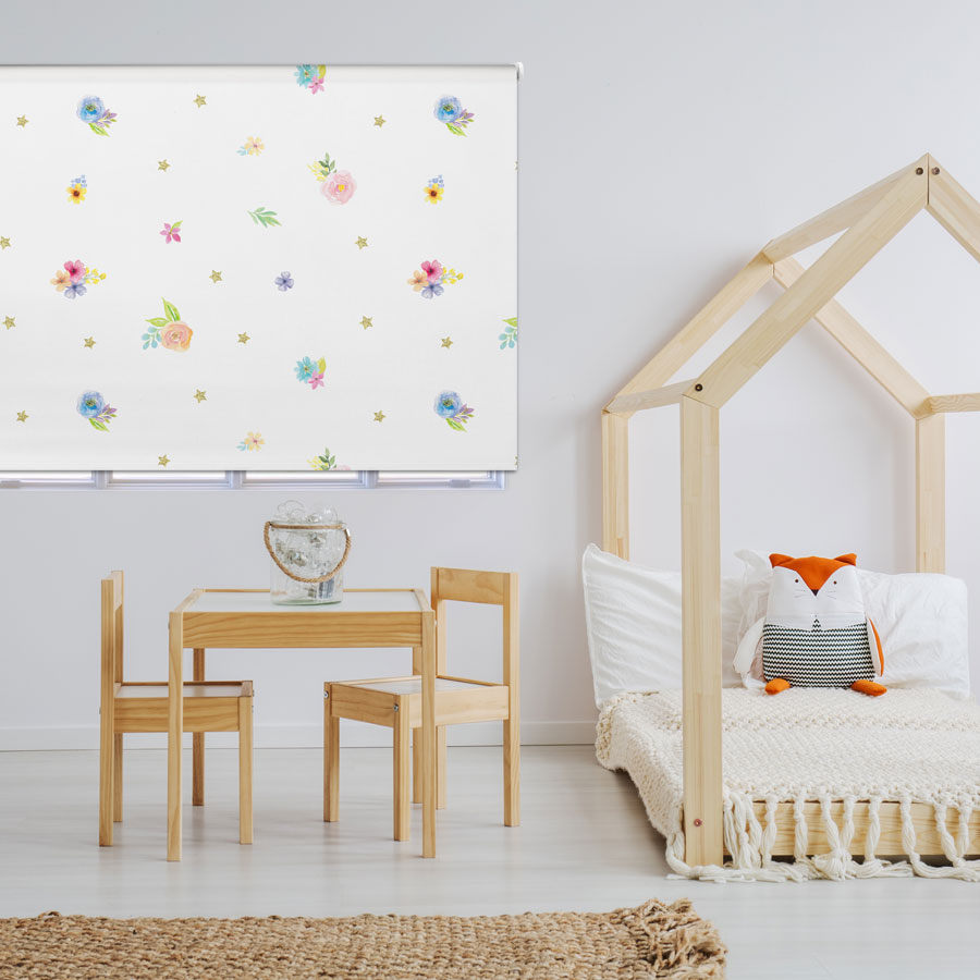 Flowers & Stars roller blind includes a floral themed roller blind perfect for decorating a children's room