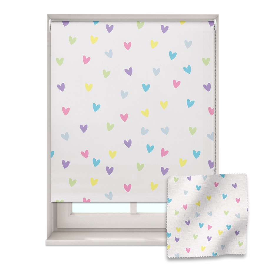 Pastel Hearts roller blind includes a heart themed roller blind perfect for decorating a children's room