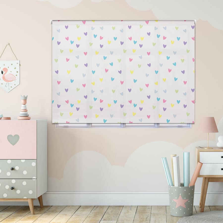Pastel Hearts roller blind includes a heart themed roller blind perfect for decorating a children's room
