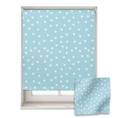 Blue and White Heart roller blind includes a heart themed roller blind perfect for decorating a children's room