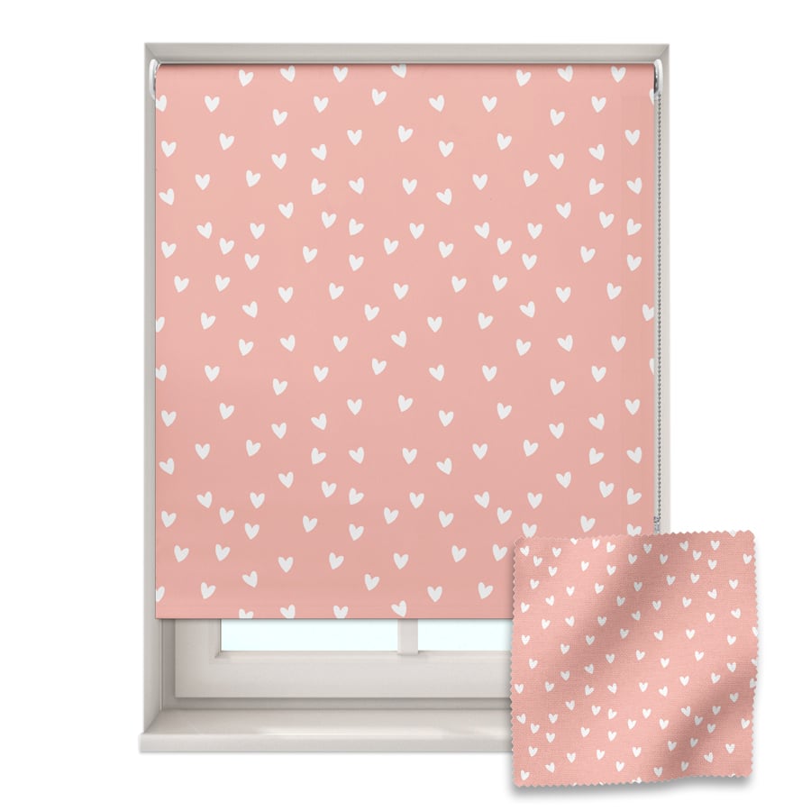 Pink and White Heart roller blind includes a heart themed roller blind perfect for decorating a children's room