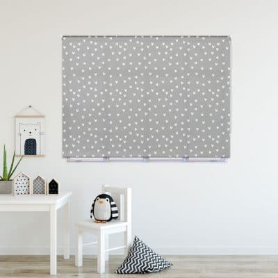 Grey and White Heart roller blind includes a heart themed roller blind perfect for decorating a children's room