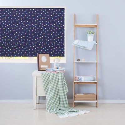 Rainbow and Navy Heart roller blind includes a heart themed roller blind perfect for decorating a children's room