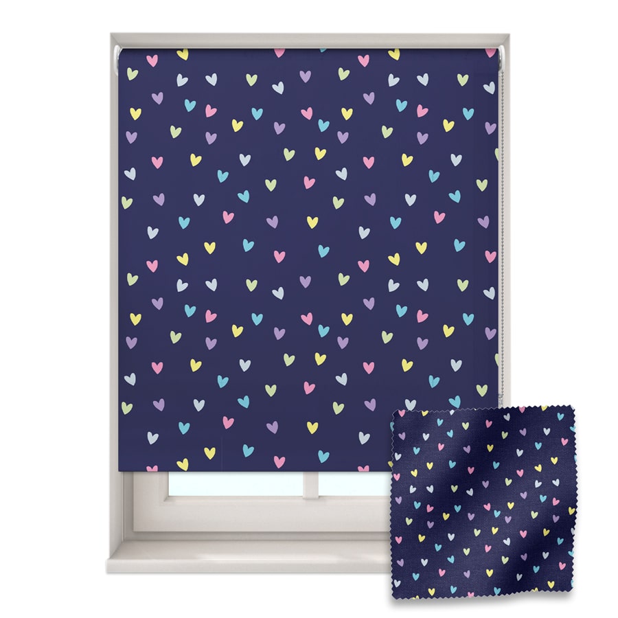 Rainbow and Navy Heart roller blind includes a heart themed roller blind perfect for decorating a children's room