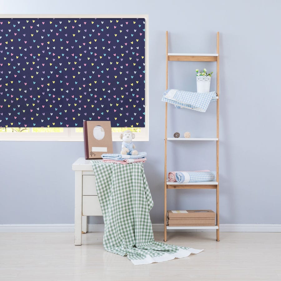 Rainbow and Navy Heart roller blind includes a heart themed roller blind perfect for decorating a children's room