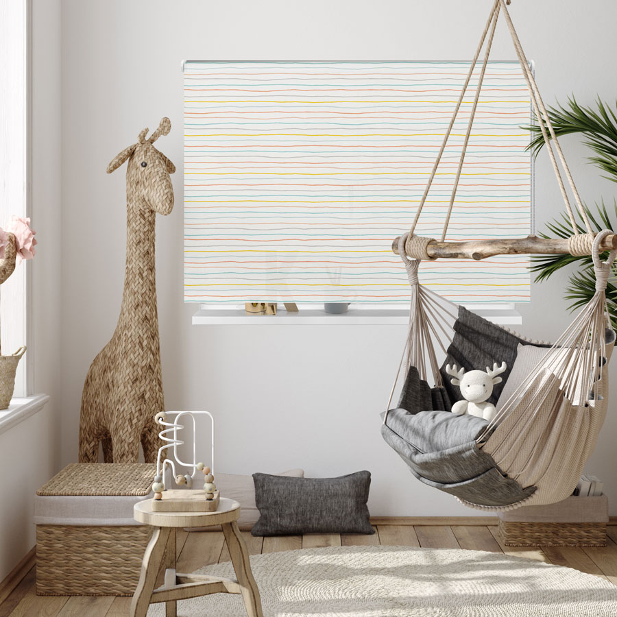 Horizontal Scandi Stripes roller blind includes a heart themed roller blind perfect for decorating a children's room