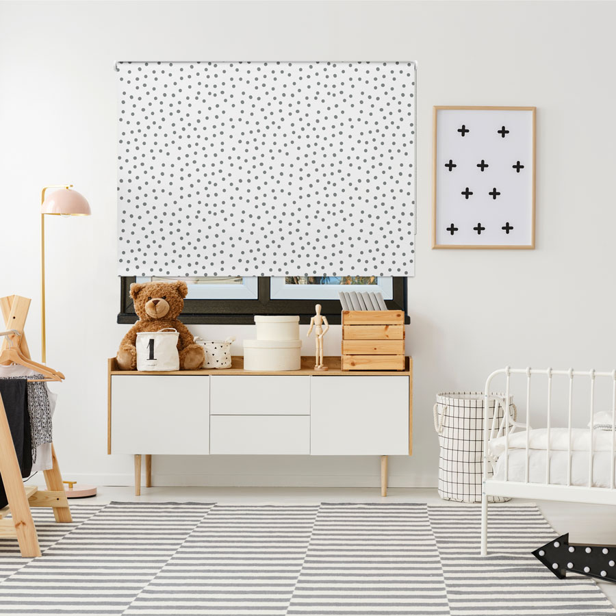 Grey Polka Dot roller blind includes a heart themed roller blind perfect for decorating a children's room