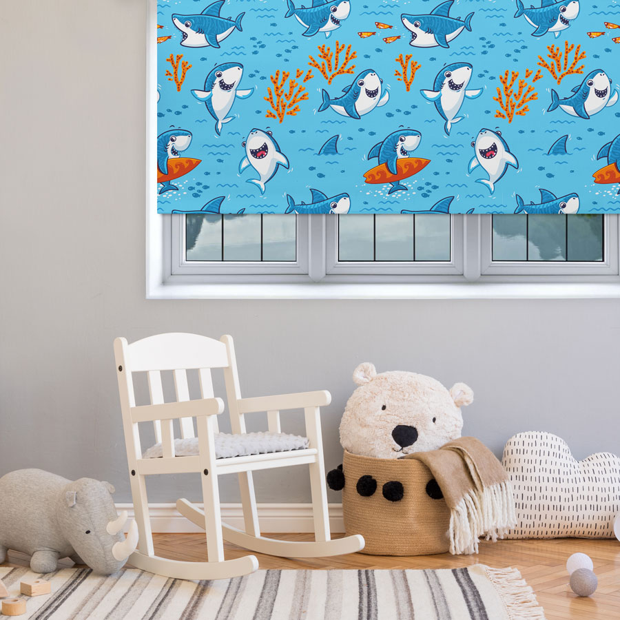 Little Shark roller blind includes a shark themed roller blind perfect for decorating a children's room